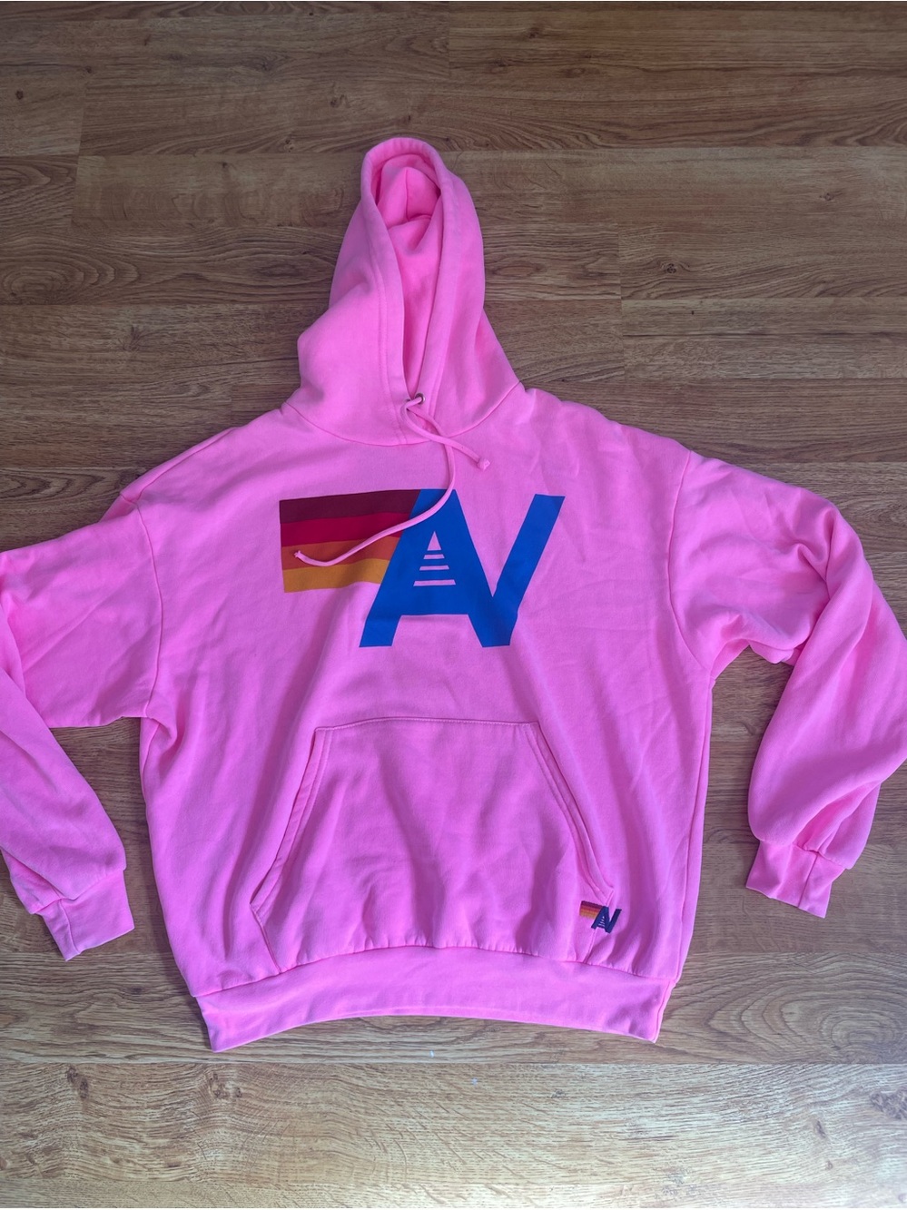 Aviator Nation AV Logo Pink Pullover Hoodie - unisex size XS